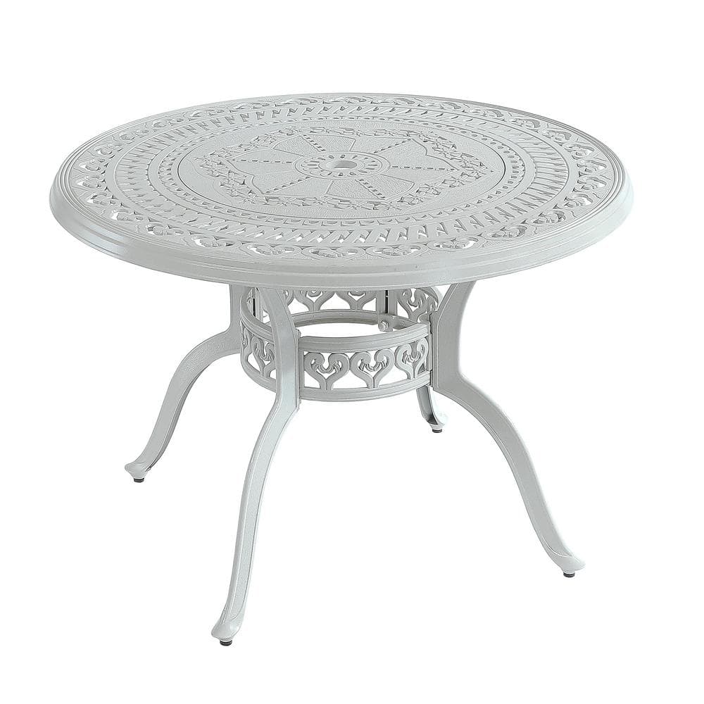 Clihome Round Cast Aluminum Outdoor Dining Table with Umbrella Hole ...