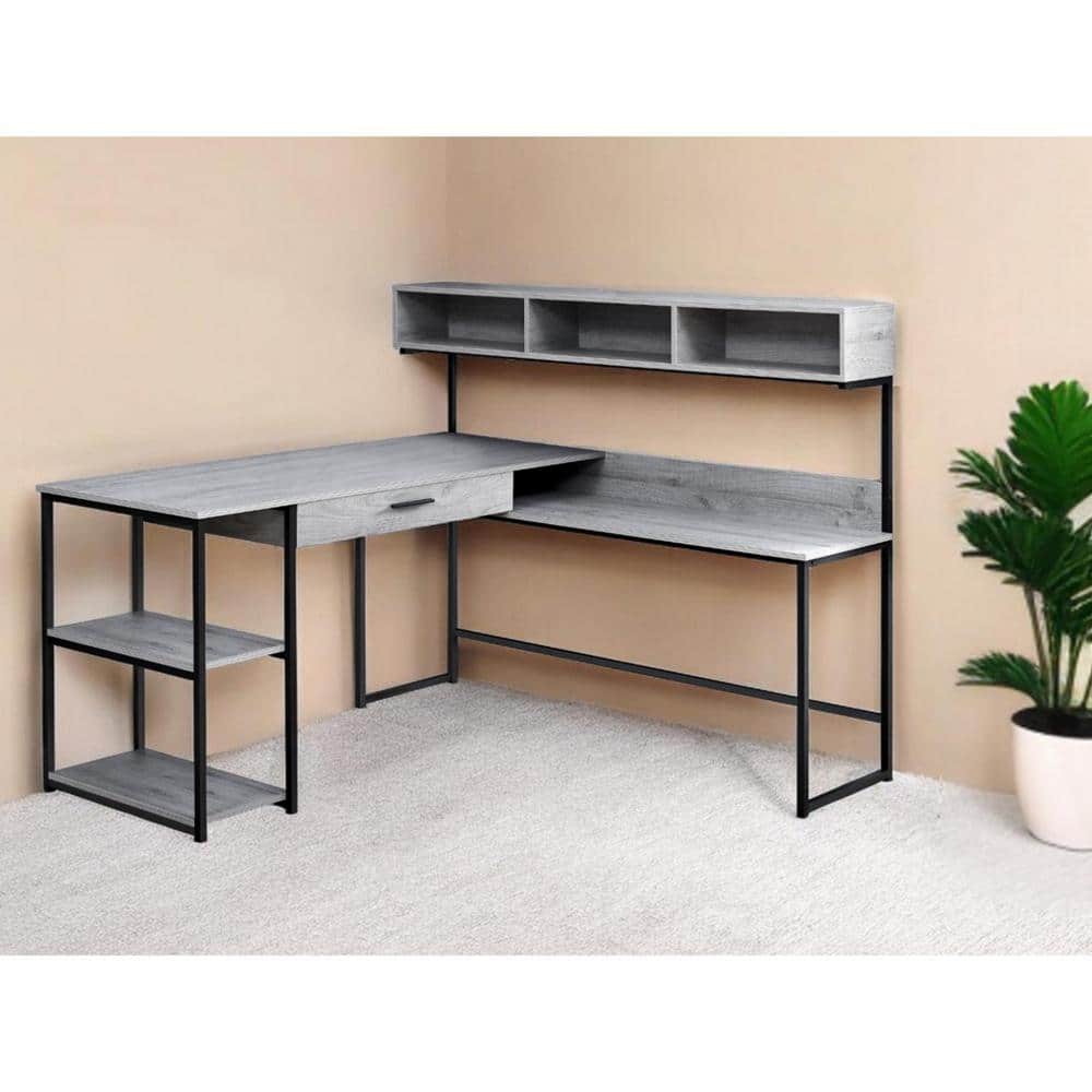 59 in. L-Shaped Black Metal 1-Drawer Computer Desks