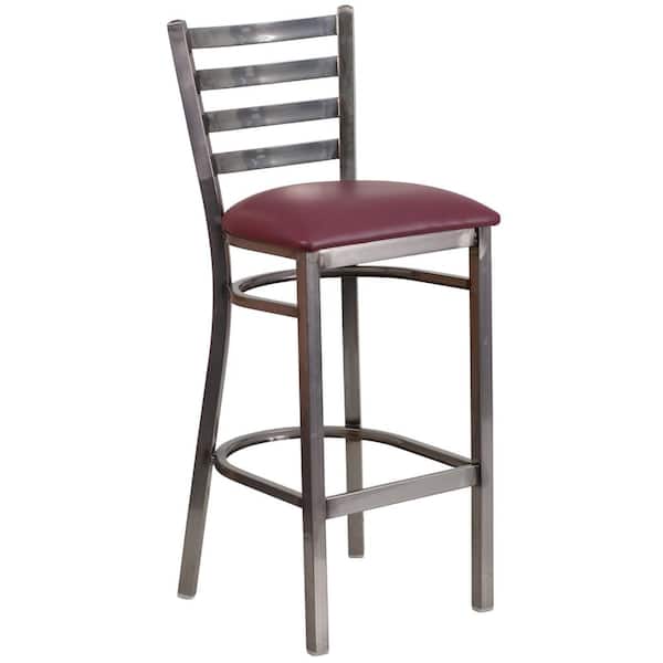 Flash Furniture 31 in. Burgundy and Clear Steel Cushioned Bar Stool