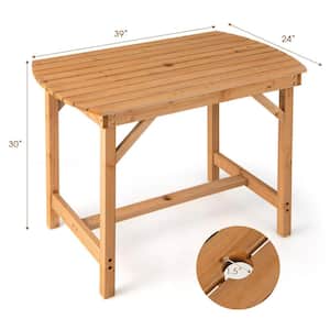 39 in. Natural Fir Wood Outdoor Dining Table with 1.5 in. Umbrella Hole