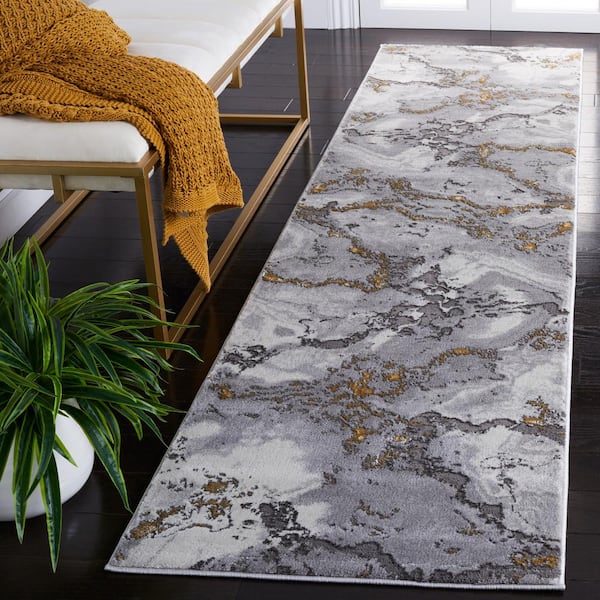 Craft Gray/Yellow 2 ft. x 8 ft. Marbled Abstract Runner Rug