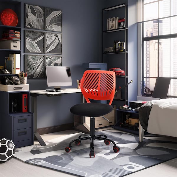 Homy Casa Carnation Fabric Ergonomic Swivel Task Chair in Black with Adjustable Height and Breathable Back Support for Teens