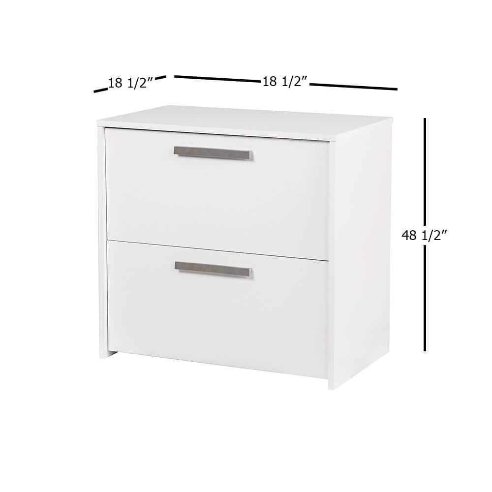 White Minimalist 2-Drawer Lateral Filing Cabinet with Silver Handles