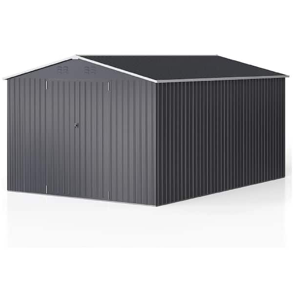10 ft. W x 14 ft. D Black Metal Storage Shed with Plastic Floor Reinforced Frame and Lockable Doors