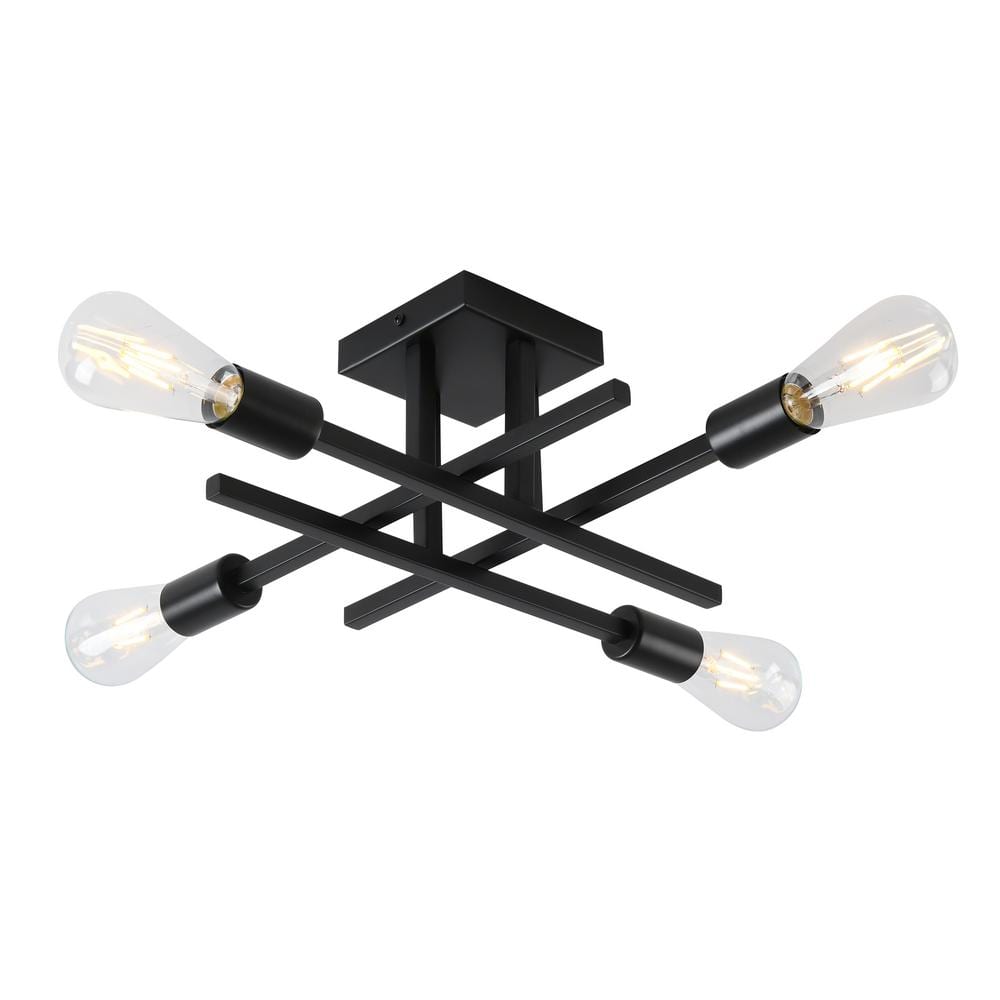 18.11 in. 4-Light Black Modern Sputnik Semi- Flush Mount Ceiling Lights wit