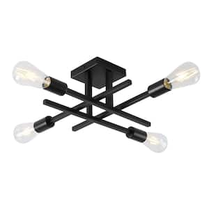 18.11 in. 4-Light Black Modern Sputnik Semi- Flush Mount Ceiling Lights with No Bulbs Included