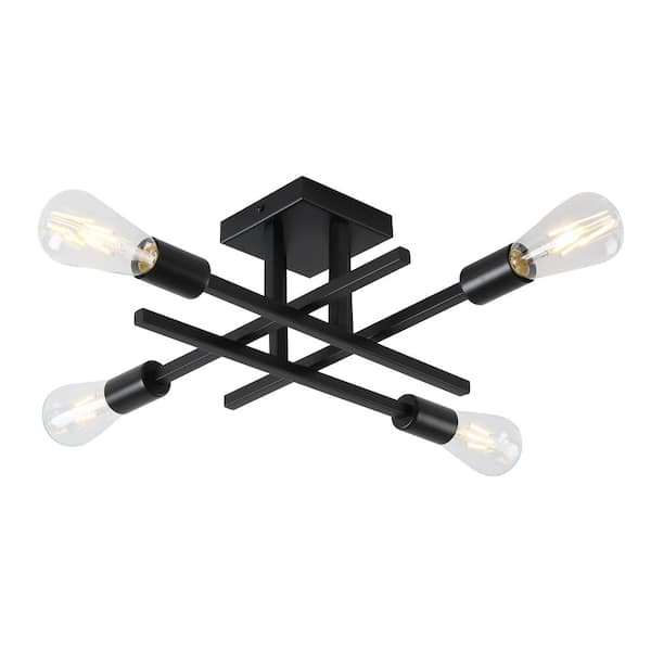 ADSENSTY 18.11 in. 4-Light Black Modern Sputnik Semi- Flush Mount Ceiling Lights with No Bulbs Included