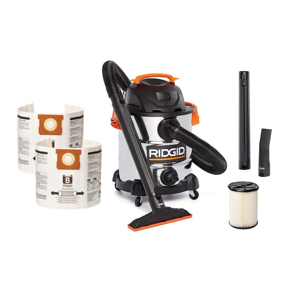 10 Gal. 6.0 Peak HP Stainless Steel Shop Vacuum WD1060 Wet Dry Vac with Filter, Dust Bags, Hose and Accessories