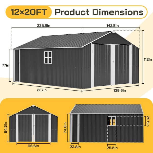 12 ft. W x 20 ft. D Metal Outdoor Storage Shed w/ Side Door,Window