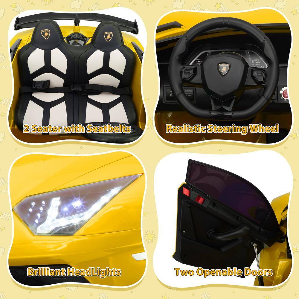 24V Yellow Lamborghini 2-Seater Battery Powered Ride-On Car