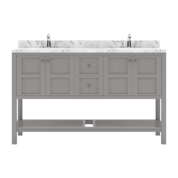 Virtu USA Winterfell 60 in. W x 22 in. D x 37 in. H Double Sink Bath Vanity in Gray with Quartz Top