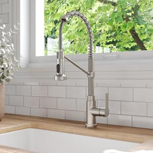 Single-Handle Pull-Down Sprayer Kitchen Faucet with LED Base, FastMount,Dual Sprays in Stainless Steel in Brushed Nickel