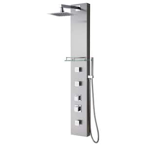 55 in. 3-Jet Full Body Thermostatic Shower System Panel with Rainfall Shower Head Hand Shower in Stainless Steel