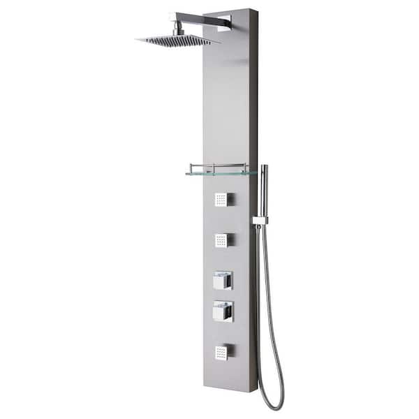 LUXIER 55 in. 3-Jet Full Body Thermostatic Shower System Panel with Rainfall Shower Head Hand Shower in Stainless Steel