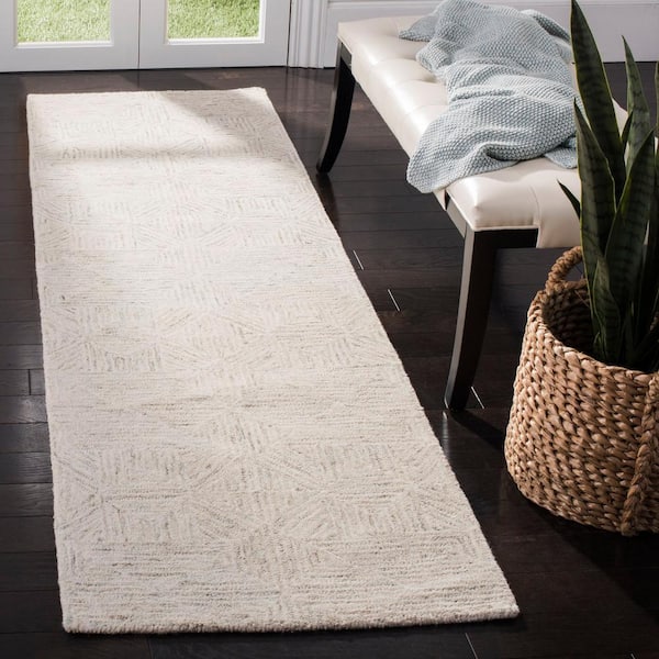 Abstract 2 ft. x 16 ft. Ivory/Light Blue Diamond Geometric Runner Rug