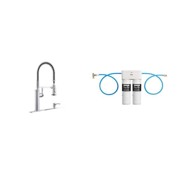 Sous Pro-Style Pull Down Sprayer Kitchen Faucet in Chrome and Under-Sink Double Cartridge Water Filtration System Combo