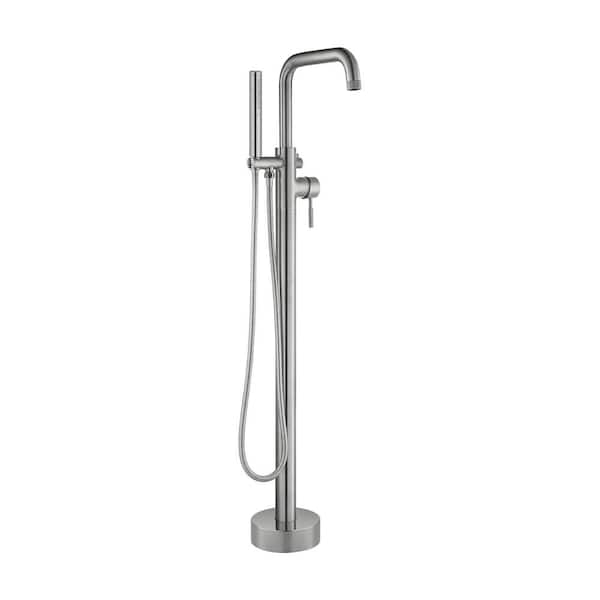 WOODBRIDGE Single-Handle Freestanding Floor Mount Tub Faucet Bathtub Filler with Hand Shower in Brushed Nickel