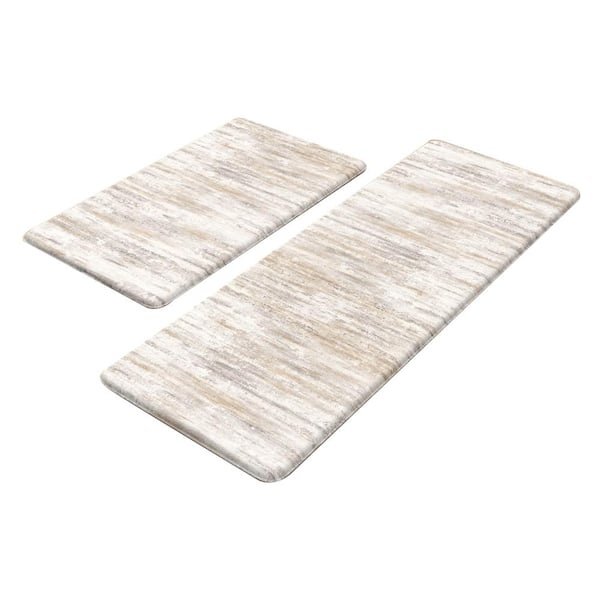 Light Brown/Multi 17.3 in. x 47 in. PVC Cushioned Slip-Resistant Indoor 2-Piece Anti-Fatigue Kitchen Mat Set