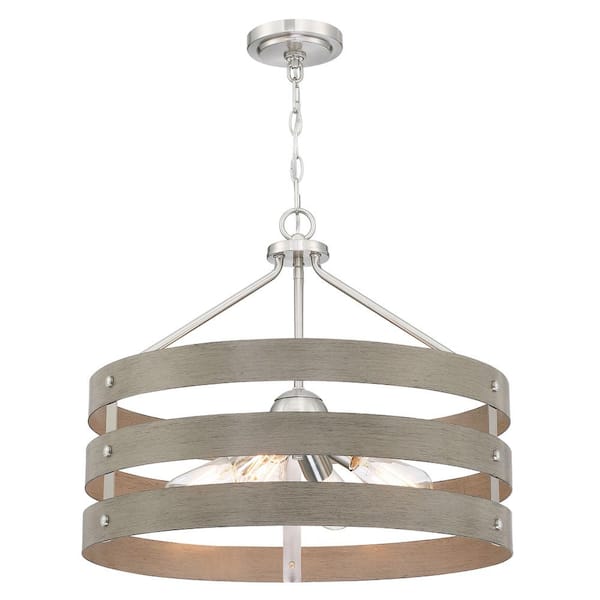 Uixe 4 -Light Farmhouse Tiered Pendant Brown Faux Wood Drum Chandelier Hanging Light