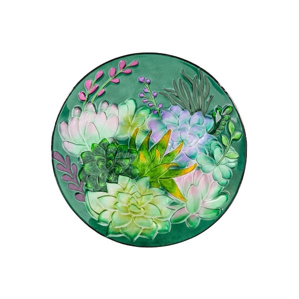 Evergreen 18 in. Succulent Glass Bird Bath