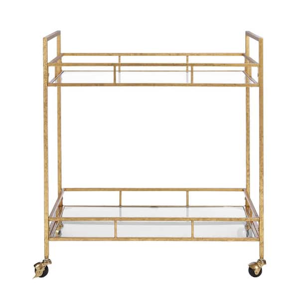 Home Decorators Collection Gold Leaf Metal and Glass Rolling Bar Cart with Glass Top (30 in. W x 33 in. H)