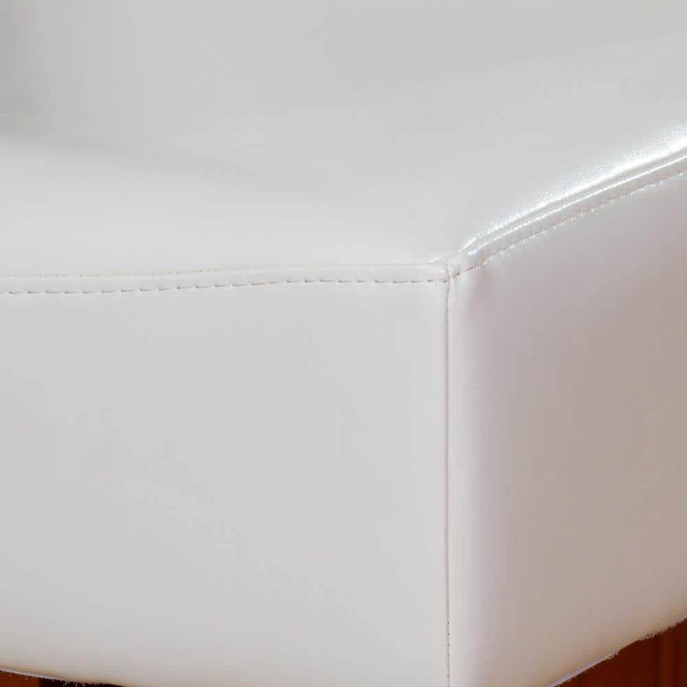 Lopez Contemporary Ivory Leather and Wood Counterstools, Set of 2
