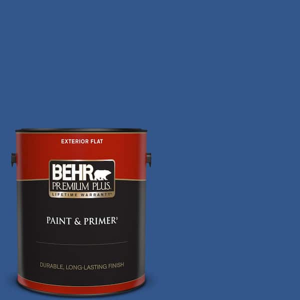 BEHR PREMIUM PLUS 1 gal. #PPU15-03 Dark Cobalt Blue Flat Exterior Paint & Primer