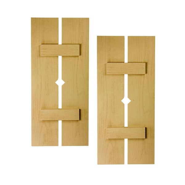 Fypon 40 in. x 18 in. x 1-1/2 in. Polyurethane Timber 2-Plank Shutters with Diamond
