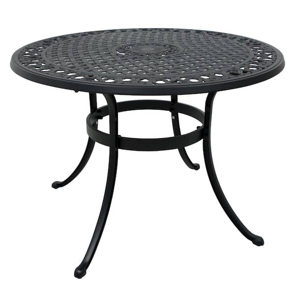 Tidoin 41.73 in. Black Cast Aluminium Round Outdoor Dining Table DiH ...