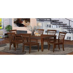 7-Piece Rectangle Cappuccino Finish Solid Wood Top Dining Table with 6 Chairs with Lattice Back