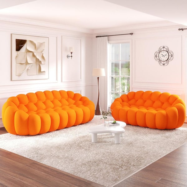 Magic Home Modern (2-Piece) Orange Mesh Fabric Living Room Set