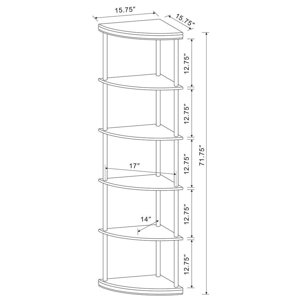 Cappuccino Brown 5-Shelf Corner Bookcase with Metal Frame