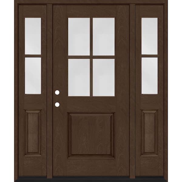 Regency 64 in. x 80 in. 1/2-4Lite Clear Glass RH Hickory Stain Mahogany Fiberglass Prehung Front Door w/Dbl 12in.SL
