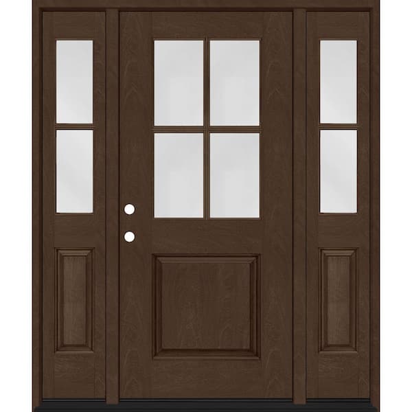 Steves & Sons Regency 64 in. x 80 in. 1/2-4Lite Clear Glass RH Hickory Stain Mahogany Fiberglass Prehung Front Door w/Dbl 12in.SL