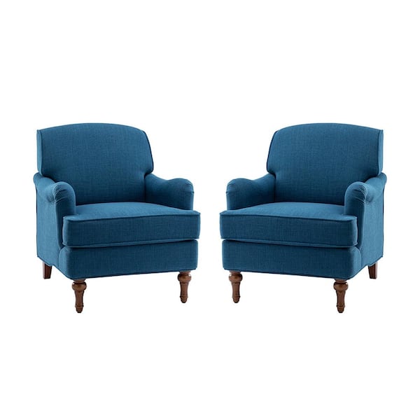 JAYDEN CREATION Achilles Navy Transitional Wooden Armchair with Turned Legs Set of 2