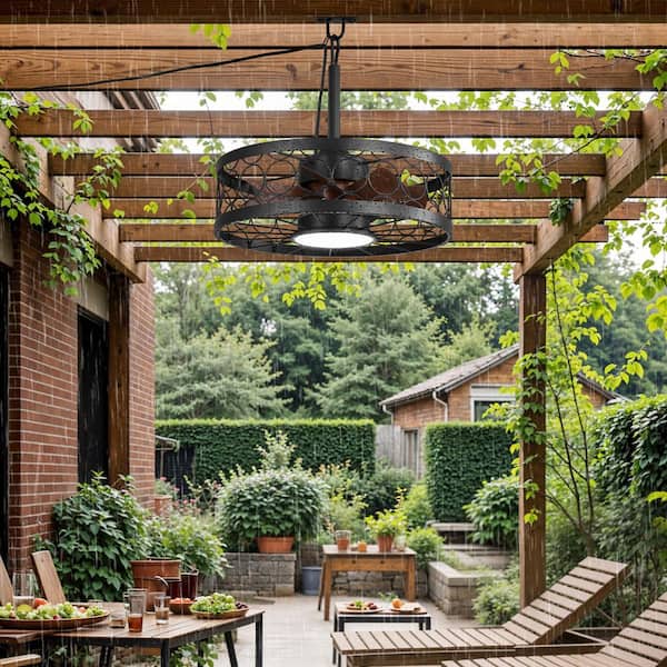 MOKSILED 20 in. Outdoor Brown 3-Color LED 6-Speed Waterproof
