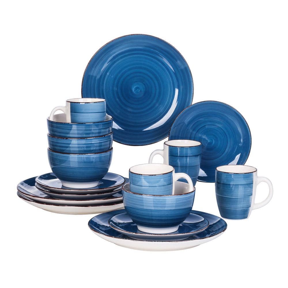 vancasso, Series Bella, 32-Piece Stoneware Dinnerware Set, Blue Dinner Set,  Service for 8