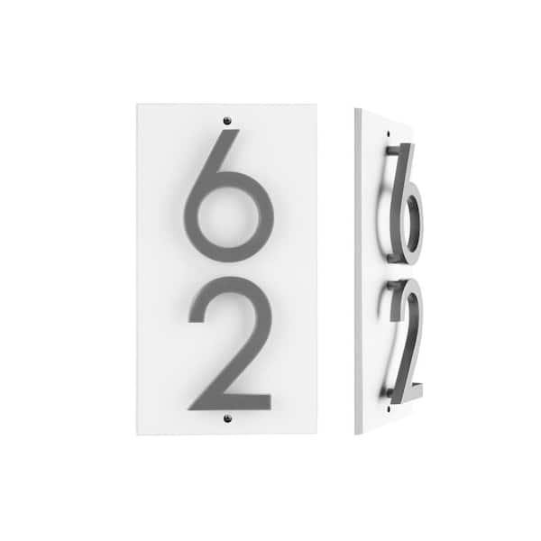 Floating Stand-Off 2-Number Vertical Sign White with Silver Modern Font Numbers