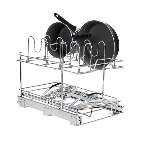 Pot and Pan Lid Organizer for Cabinet, 14 in. Sliding Pot and Lid Cookware  Organizer, Chrome C42617-1 - The Home Depot