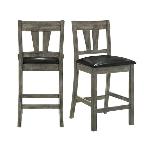 Picket House Furnishings Grayson 40 in. High Back Wood Counter Side Chair Set in Grey Oak with Padded Seat (Set of 2)
