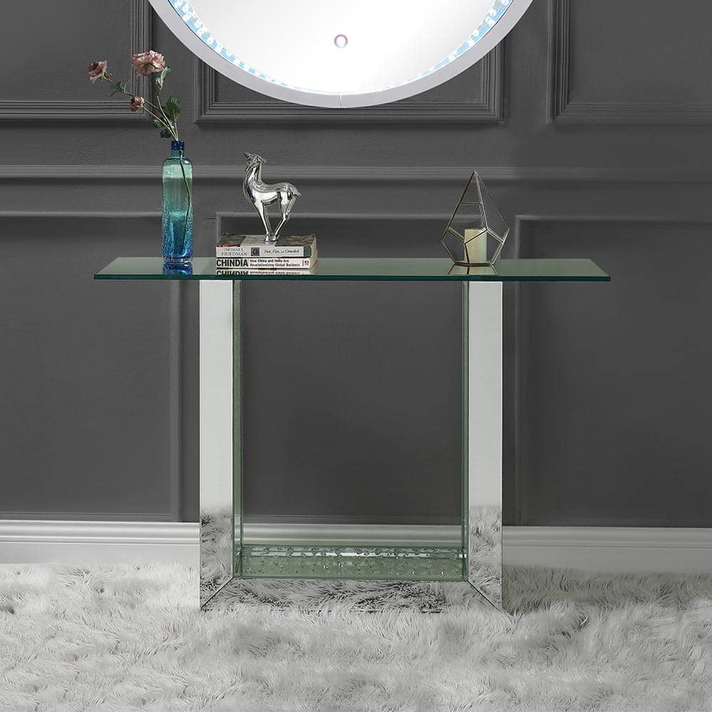 Acme Furniture Nysa 46 in. Mirrored and Faux Crystals Rectangle Glass ...