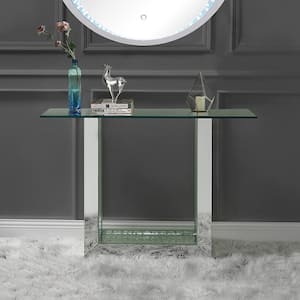 Nysa 46 in. Mirrored and Faux Crystals Rectangle Glass Console Table