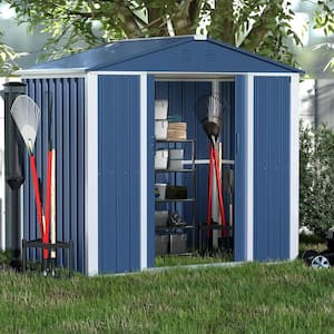 6.5 ft. x 4 ft. Metal Outdoor Garden Storage Shed with Sliding Door and Waterproof Roof, Freestanding Cabinet in Blue