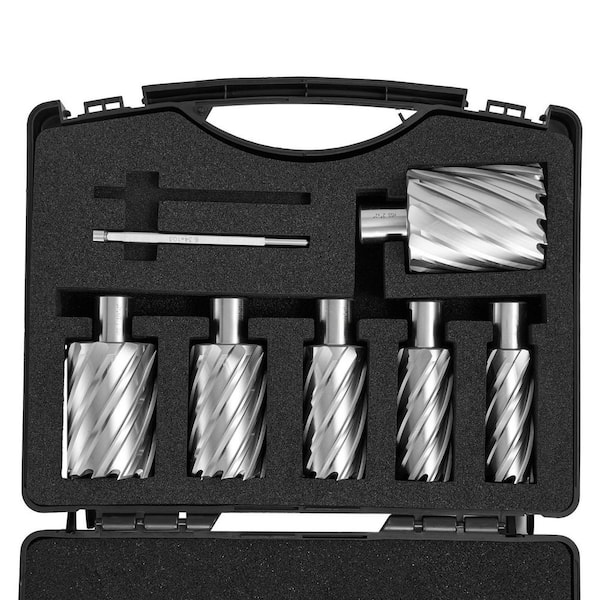 6 Pc Mag Drill Bit Set, Weldon Shank, 1-2 in. Diameter, 2 in. Depth, M2AL HSS, Carbon Steel Portable Case