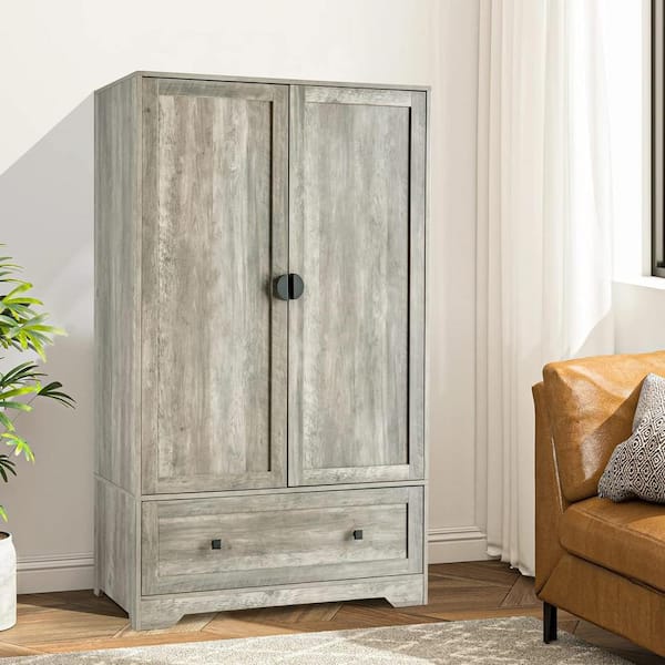 Karl home Gray Wood 38 in. Armoire with Drawers 347296189065