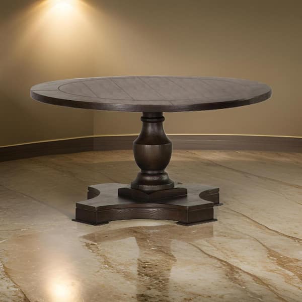 Benjara Aria 35.75 in. Brown Round Wood Coffee Table with Turned Pedestal