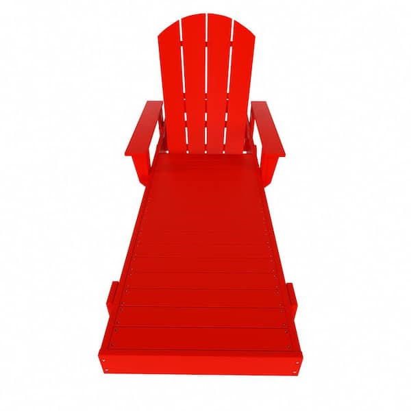 Laguna Red HDPE Plastic Outdoor Adjustable Backrest Classic Adirondack Chaise Lounger With Arms And Wheels