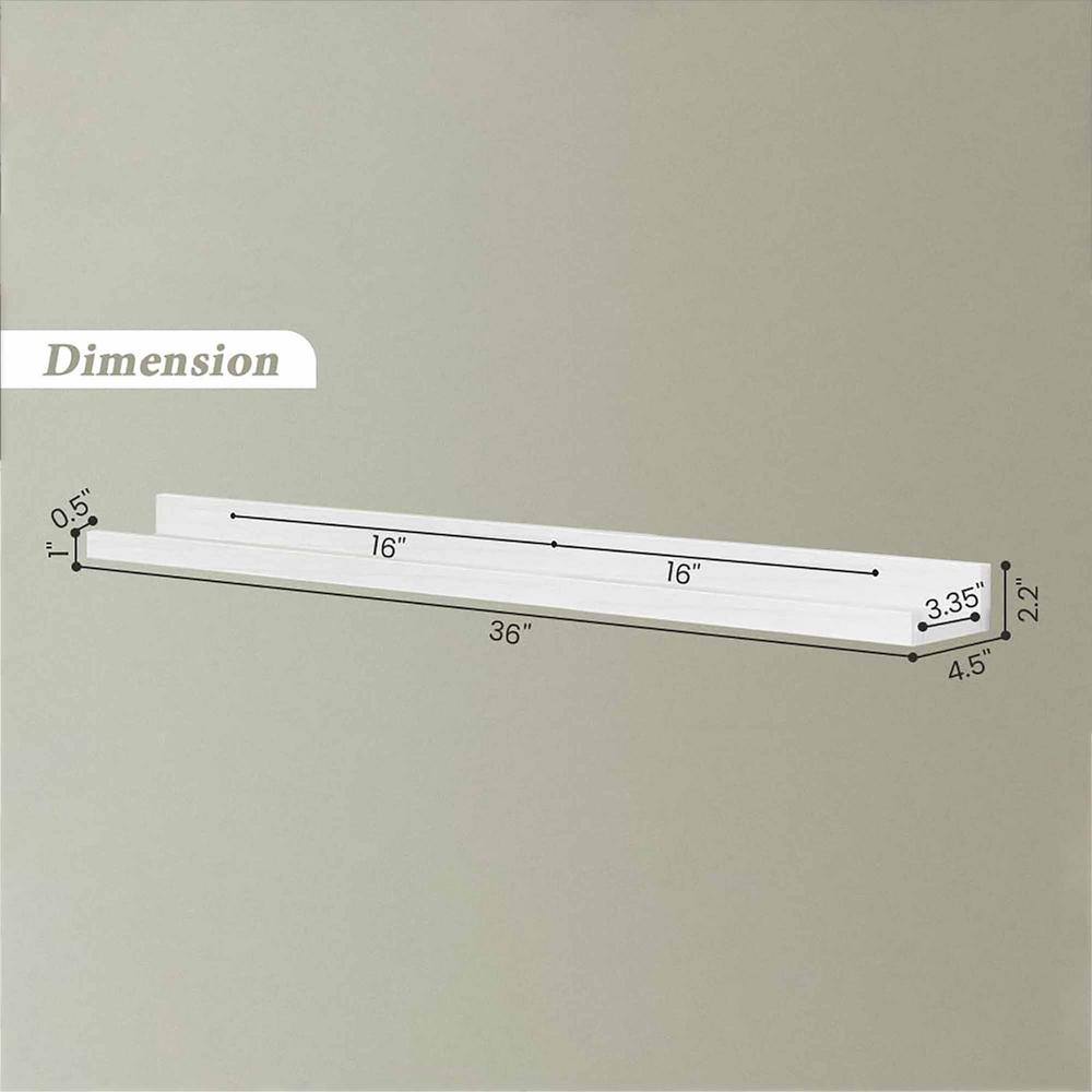 White Wood 36-Inch Floating Wall Shelf Set of 4