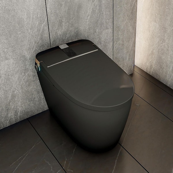 Elongated Smart Bidet Toilet 1.28 GPF in Matte Gray with Heated Seat, Auto Open/Close Lid, and Remote Control