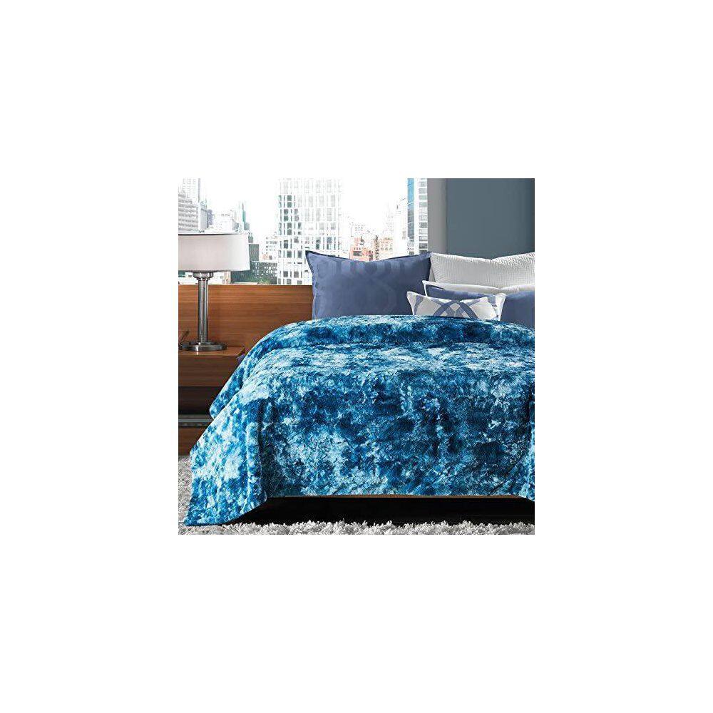 Elegant Minky Blue Faux Fur & Sherpa Reversible Throw Blanket 50" x 65"